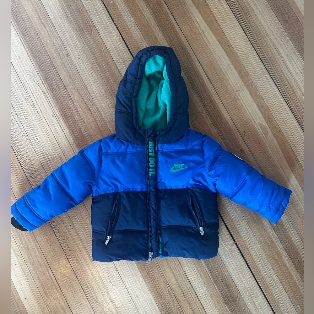 Nike, blue and green toddler winter coat, size 2T